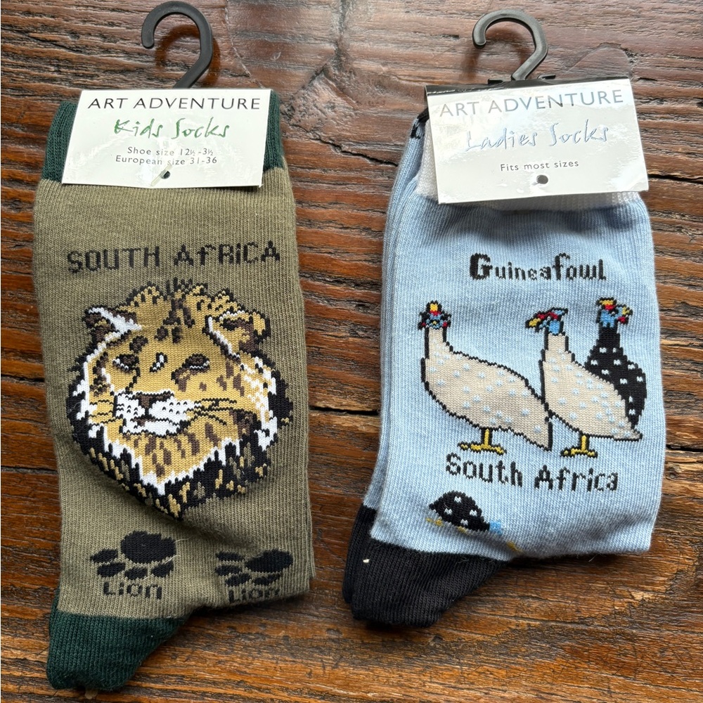 Women and Kids South African Animal Print Socks - Green and Blue